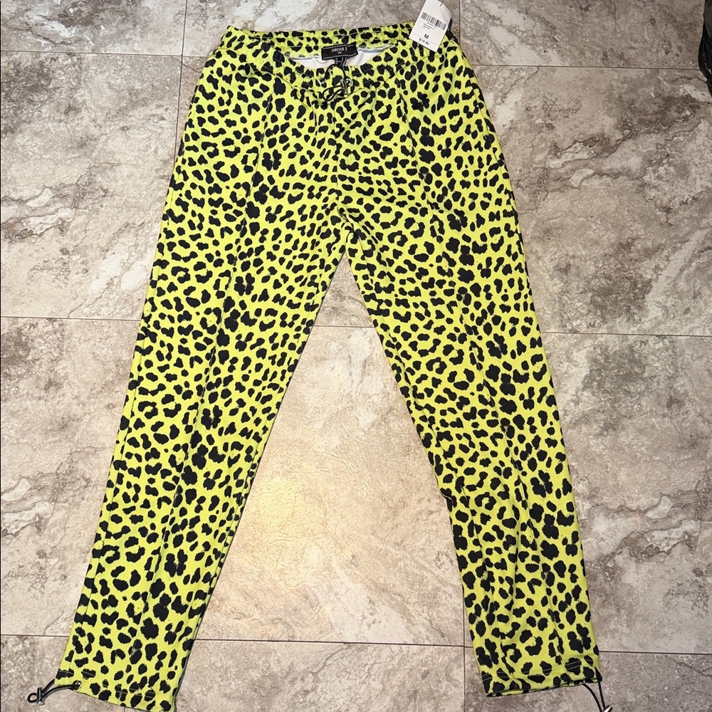 Forever 21 Leopard Print Pants - Yellow and Black